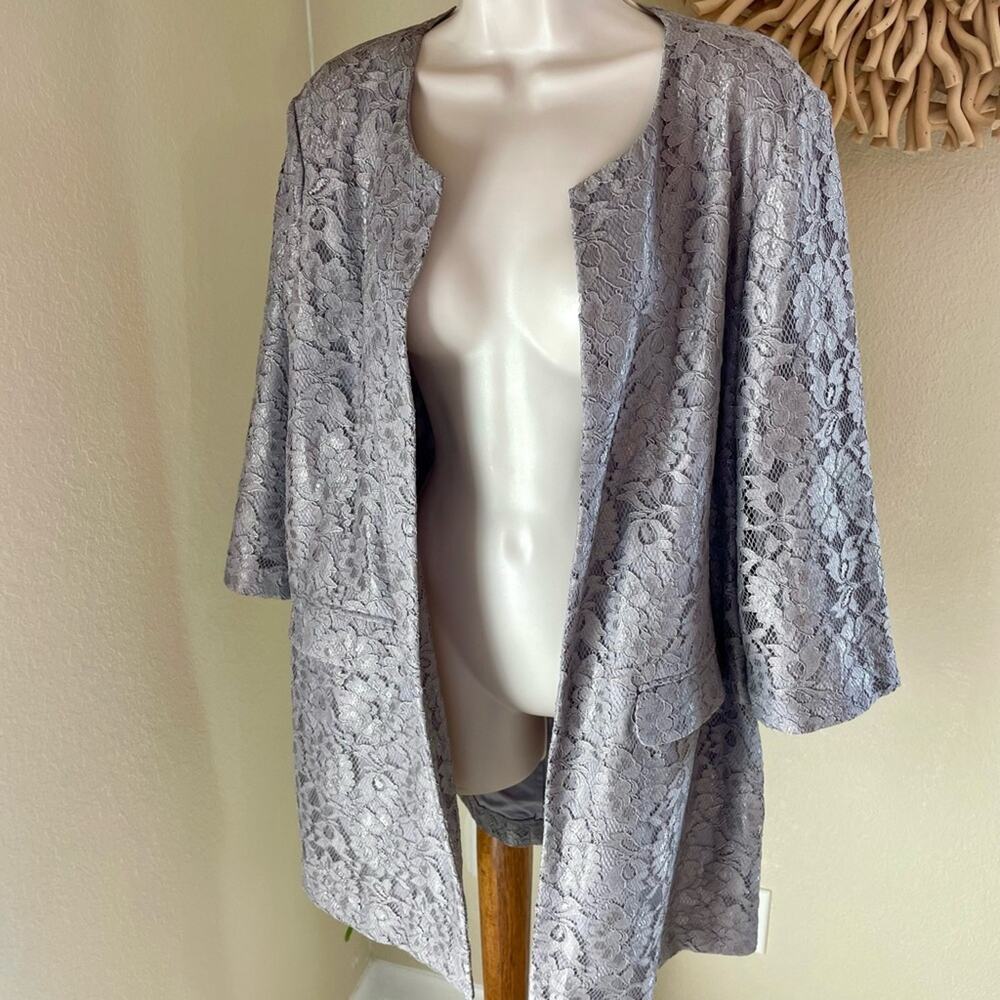 Chico's Gray Lace Open Front Jacket